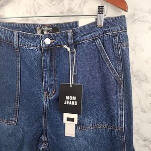 Monkey Rise Jeans Junior Size 11 Mom Cargo Style High Rise Tapered‎ Leg Blue New